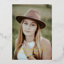 書道モダン院写真卒業 箔招待状