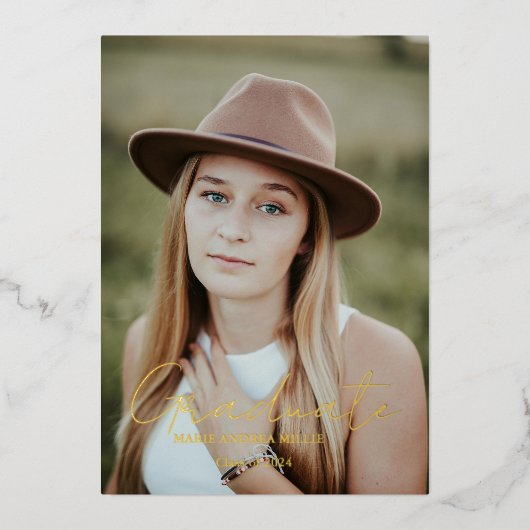 書道モダン院写真卒業 箔招待状 (正面)