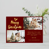 書道モダン2枚フォトコラージュ赤クリスマス 箔シーズンカード (立ち正面)