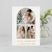 書道モダン3フォトアーチクリスマス金ゴールド 箔シーズンカード (立ち正面)