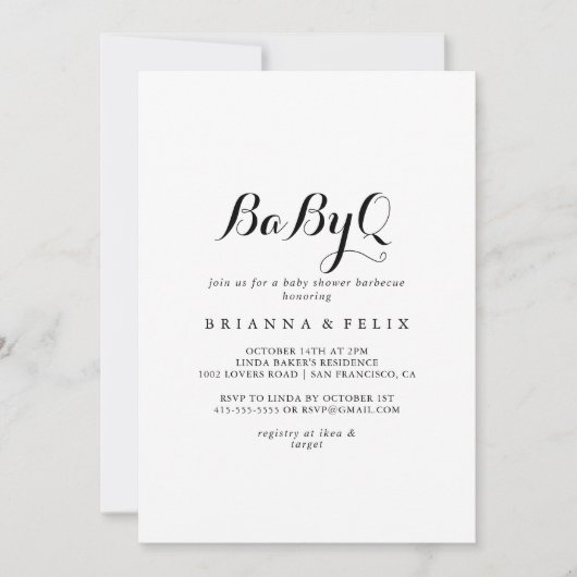 書道モダンBabyQベビーシャワーバーベキュー 招待状 (正面)