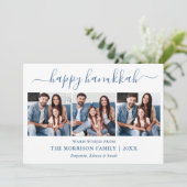 書道モダンHanukkah 3フォトブルーストライプの シーズンカード (スタンド正面)