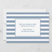 書道モダンHanukkah 3フォトブルーストライプの シーズンカード (裏面)