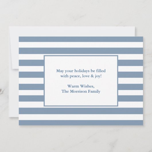書道モダンHanukkah 3フォトブルーストライプの シーズンカード (裏面)