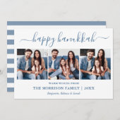 書道モダンHanukkah 3フォトブルーストライプの シーズンカード (正面/裏面)