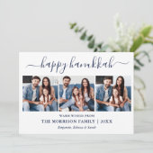 書道モダンHanukkah 3フォトブルーストライプ シーズンカード (スタンド正面)