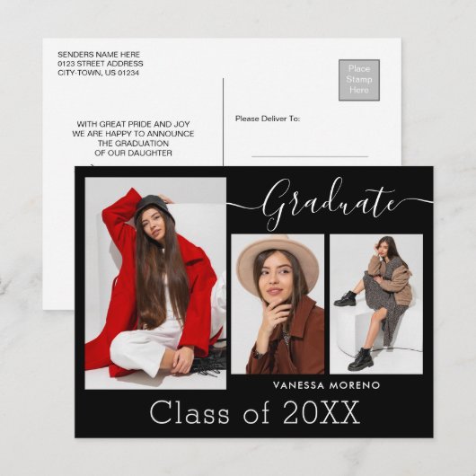 書道モダンScript BxW 3写真卒業 ポストカード (正面/裏面)