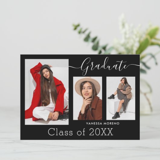 書道モダンScript BxW 3写真卒業 案内状 (スタンド正面)