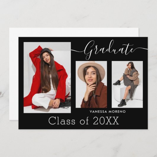 書道モダンScript BxW 3写真卒業 案内状 (正面/裏面)