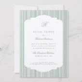 書道モノグラムセージストライプブライダルシャワー 招待状 (正面)
