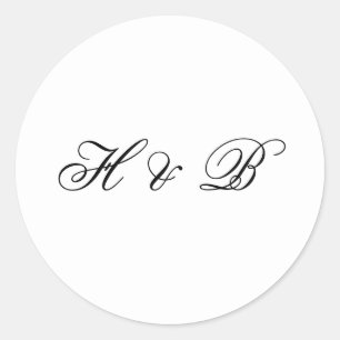 書道モノグラムブラック&ホワフォーマルイト結婚ズ ラウンドシール