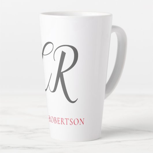 書道モノグラム名ブラックグレーカスタムギフト カフェラテマグ (右アングル)