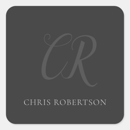 書道モノグラム名ブラックグレーカスタムギフト スクエアシール (正面)