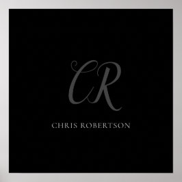 書道モノグラム名ブラックグレーカスタムギフト ポスター