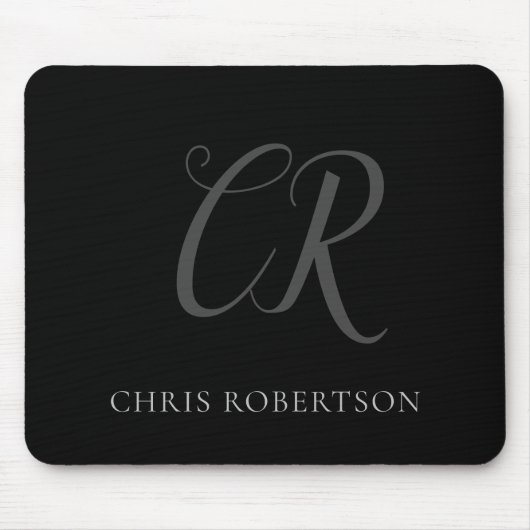書道モノグラム名ブラックグレーカスタムギフト マウスパッド (正面)