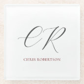 書道モノグラム名白黒カスタムギフト ガラスコースター (正面)