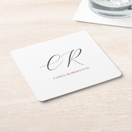 書道モノグラム名白黒カスタムギフト スクエアペーパーコースター (アングル)