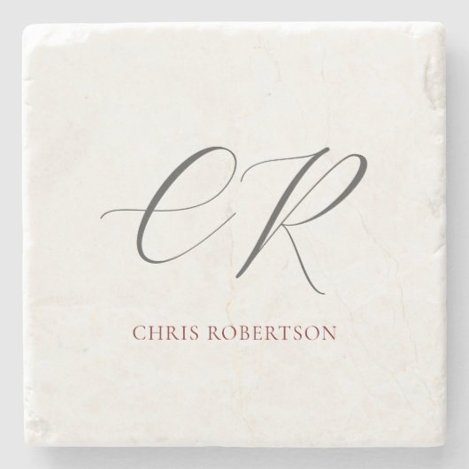 書道モノグラム名白黒カスタムギフト ストーンコースター (正面)
