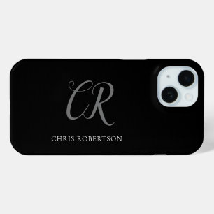 書道モノグラム名白黒カスタムギフト iPhone 15ケース