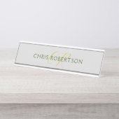 書道モノグラム名金ゴールド白黒カスタム デスクネームプレート (正面)