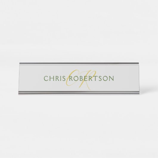 書道モノグラム名金ゴールド白黒カスタム デスクネームプレート (正面)