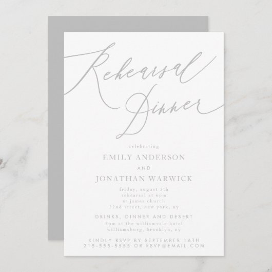 書道ライトグレークラシック結婚のリハーサル 招待状 (正面/裏面)