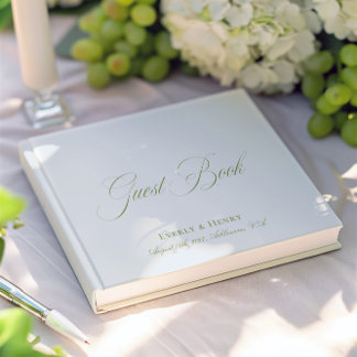 書道ライトブルー&セージ結婚グリーン ゲストブック