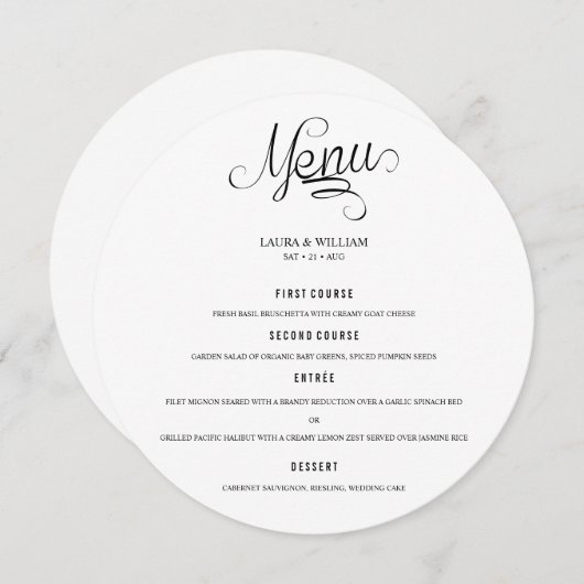 書道ラウン結婚ドのディナープレート メニュー (正面/裏面)