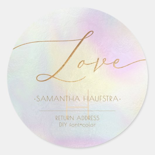書道ラブゴールドフェイクフォイルホログラフィック ラウンドシール (正面)