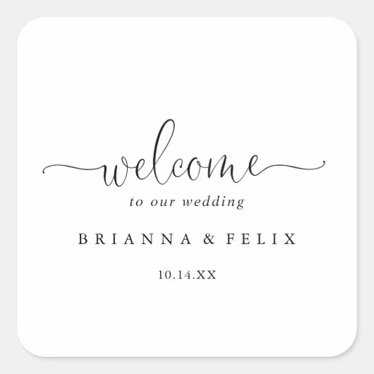 書道ラブスクファンシーリッ結婚トへようこそ スクエアシール (正面)