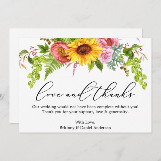 書道ラブヒマワリ感謝していー緑のフローラ サンキューカード (正面/裏面)