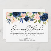 書道ラブ感謝していクラシック青ピンクフローラ サンキューカード (正面/裏面)