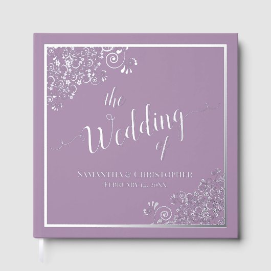 書道ラベエレガントンダー&シルバーフォイル結婚ズ ゲストブック (正面)