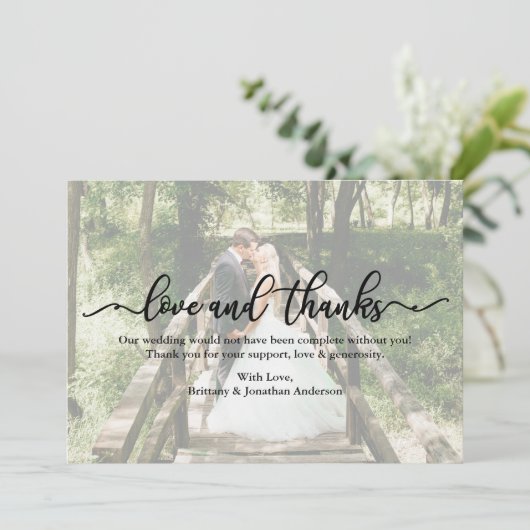 書道ラヴ感謝してい結婚の写真オーバーレイカード サンキューカード (スタンド正面)