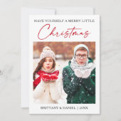 書道レッドインクペンミニマリストのクリスマスフォト シーズンカード (正面)