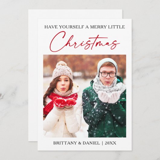 書道レッドインクペンミニマリストのクリスマスフォト シーズンカード (正面/裏面)