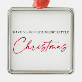 書道レッドインクペンミニマリストクリスマス メタルオーナメント (正面)