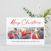 書道レッドインク3フォトカップルのクリスマス シーズンカード (スタンド正面)