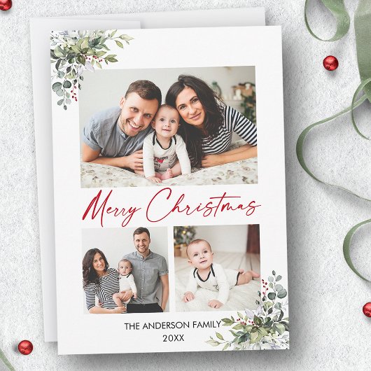 書道レッドインク3写真グリーンリーベリー シーズンカード