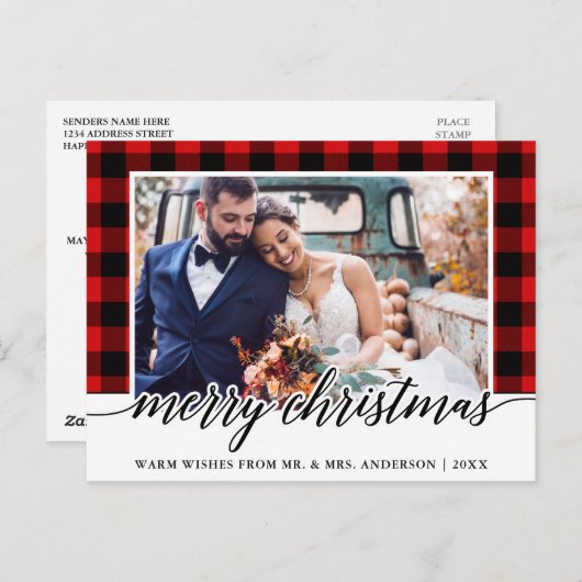 書道レッドプライド結婚の写真クリスマス ポストカード (正面/裏面)