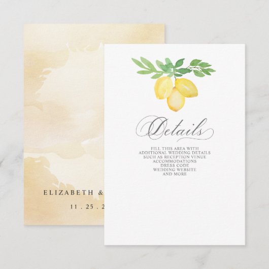 書道レモ素朴ンシトラスサマー結婚ズ エンクロージャーカード (正面/裏面)