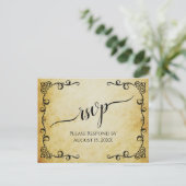 書道レースのようヴィンテージパーチメント結婚式RSVP ポストカード (スタンド正面)