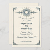 書道ヴィンテージブルーサン結婚式招待状 招待状 (正面/裏面)