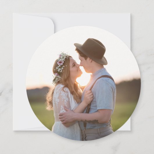 書道丸い写真素朴木材の日付を保存 招待状 (裏面)