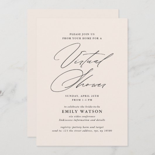 書道仮モダン想ブライダルシャワー赤面 招待状 (正面/裏面)