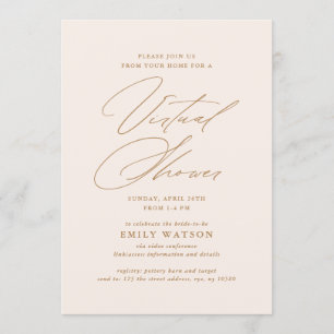 書道仮モダン想ブライダルシャワー金ゴールド 招待状