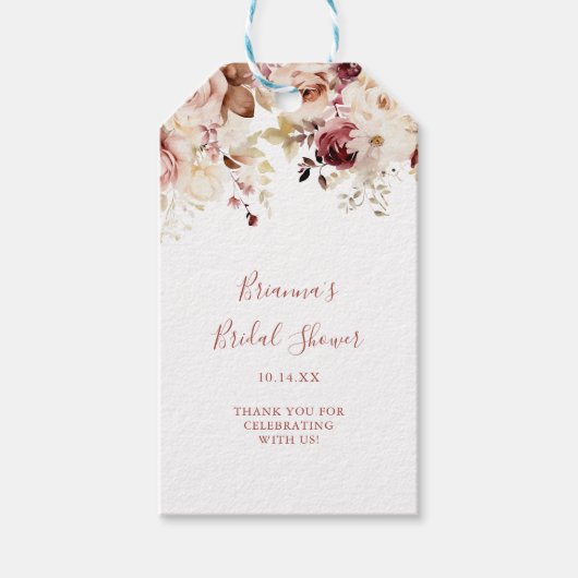 書道優美なフローラブライダルシャワー ギフトタグ (正面)