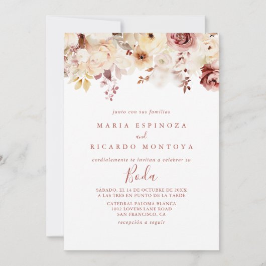 書道優美なフローラボダスペインの結婚ズ 招待状 (正面)