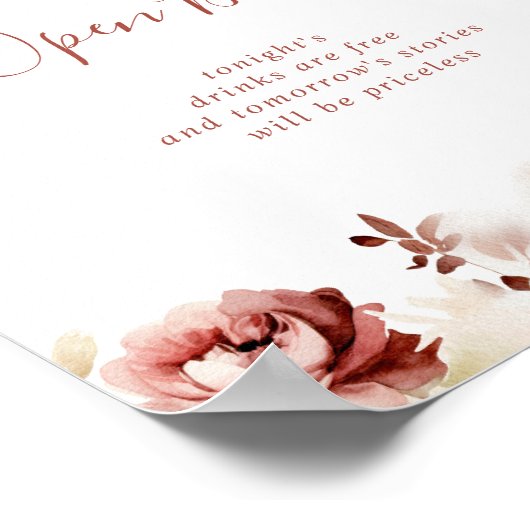 書道優美なフローラ結婚の開放的なバー ポスター (角)