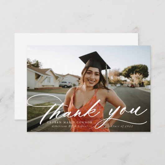 書道写モダン真の卒業サンキューカード サンキューカード (正面/裏面)